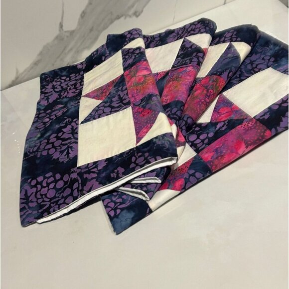 Handmade Quilted Table Placemats Set of 4 Star Patchwork Batik 18"x14" Purple - Picture 1 of 8